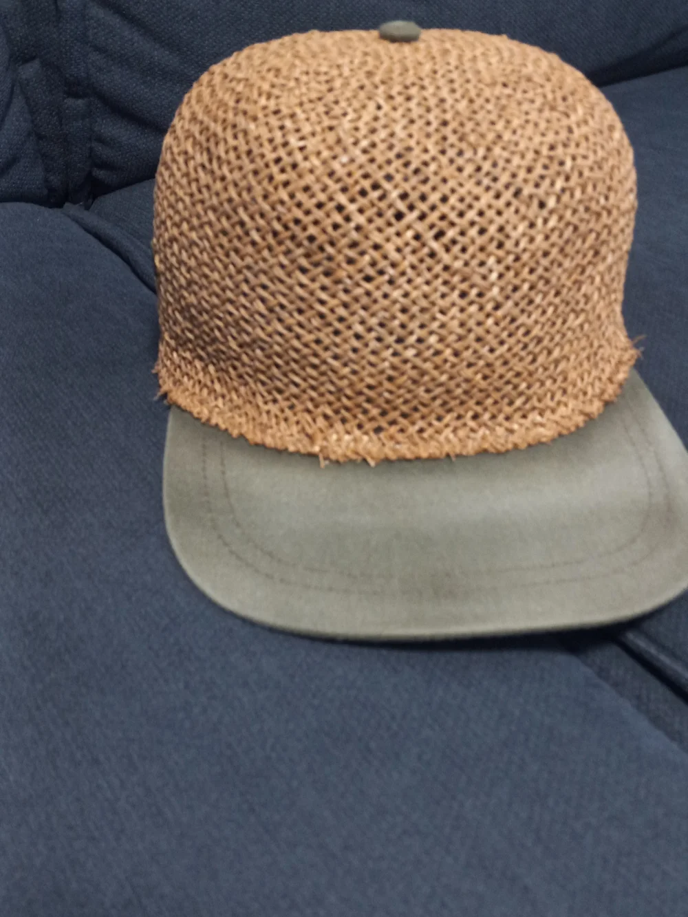 Woven Straw-Style Cap with Olive Visor